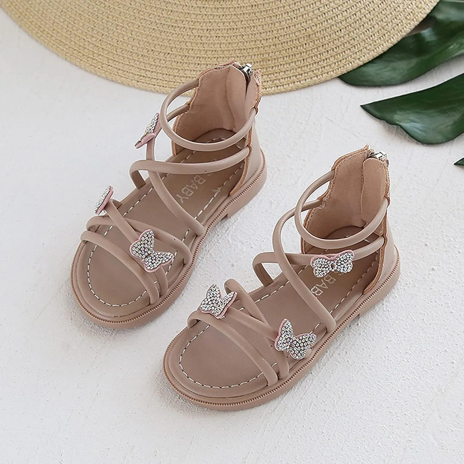 Baby Kids Gldiator Roman Leather Shoes Girls Childrens Bow Glitter Flat Non Slip Sandals Soft Comfy Summer