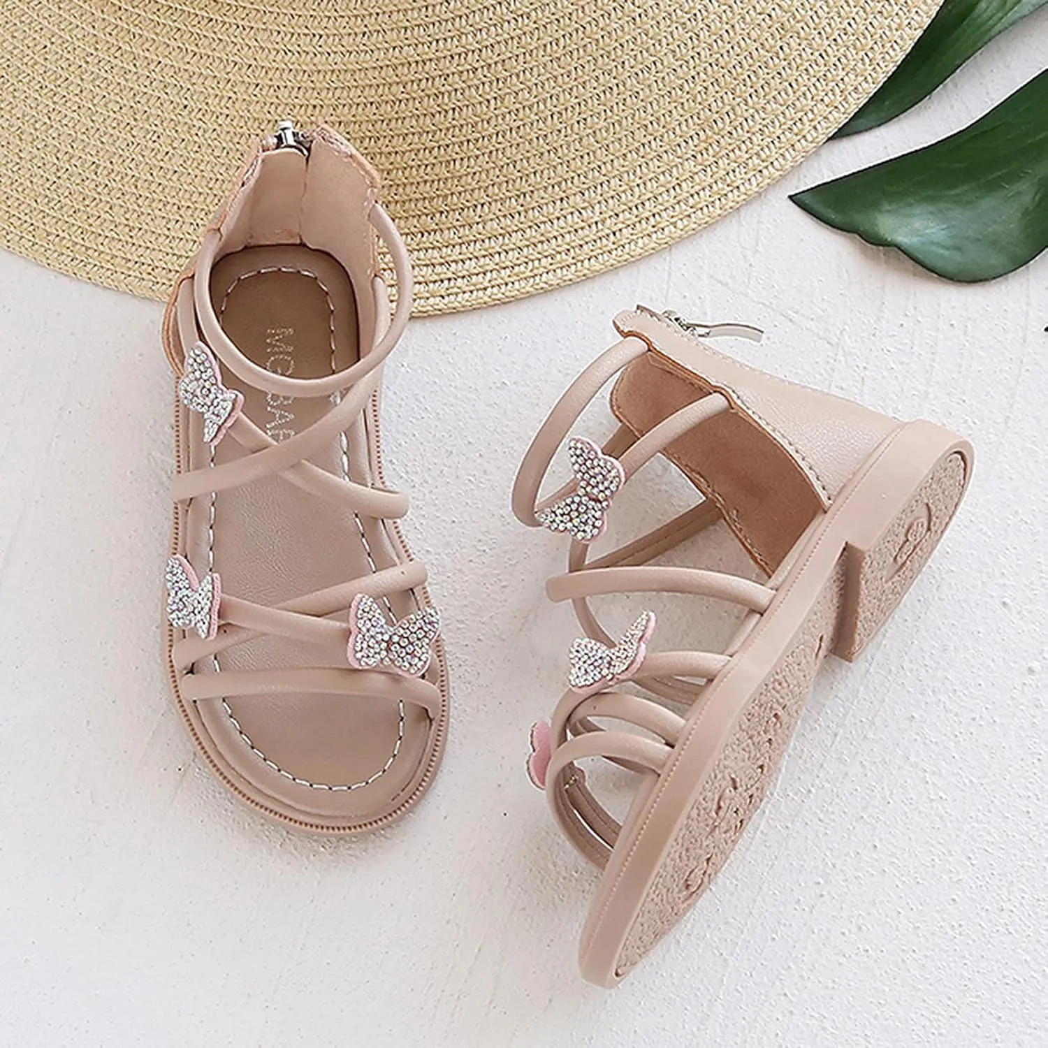 Baby Kids Gldiator Roman Leather Shoes Girls Childrens Bow Glitter Flat Non Slip Sandals Soft Comfy Summer