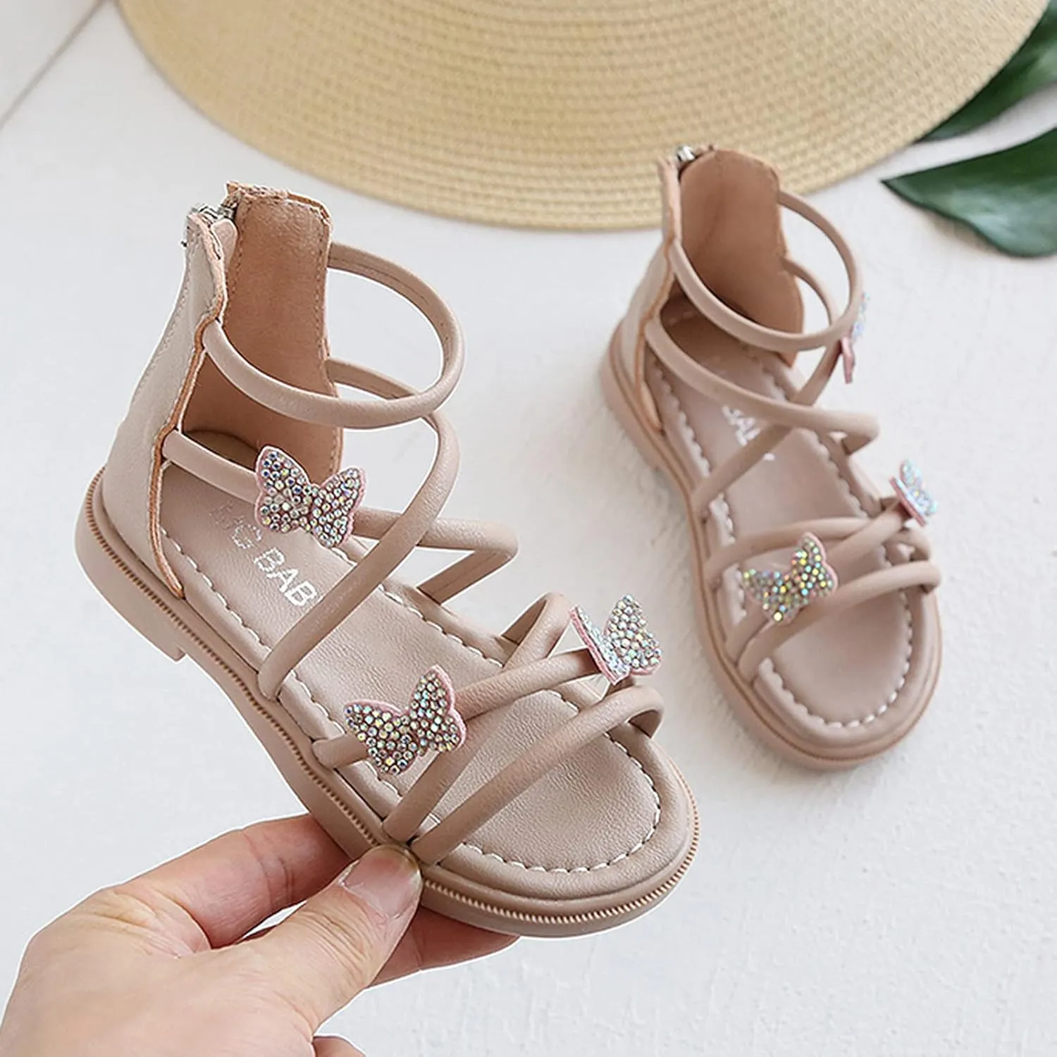 Baby Kids Gldiator Roman Leather Shoes Girls Childrens Bow Glitter Flat Non Slip Sandals Soft Comfy Summer