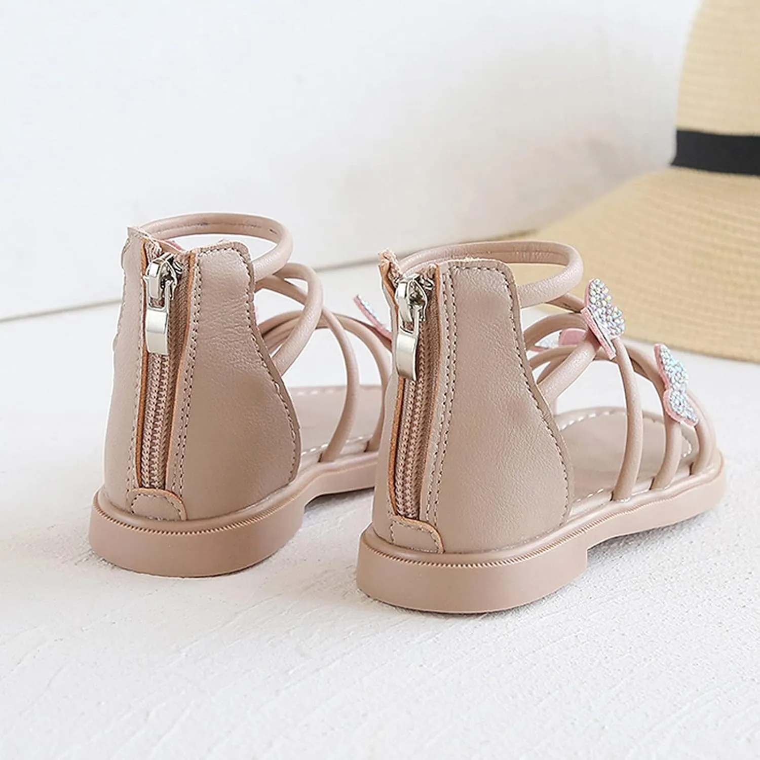 Baby Kids Gldiator Roman Leather Shoes Girls Childrens Bow Glitter Flat Non Slip Sandals Soft Comfy Summer