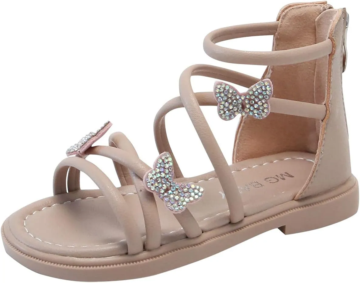 Baby Kids Gldiator Roman Leather Shoes Girls Childrens Bow Glitter Flat Non Slip Sandals Soft Comfy Summer