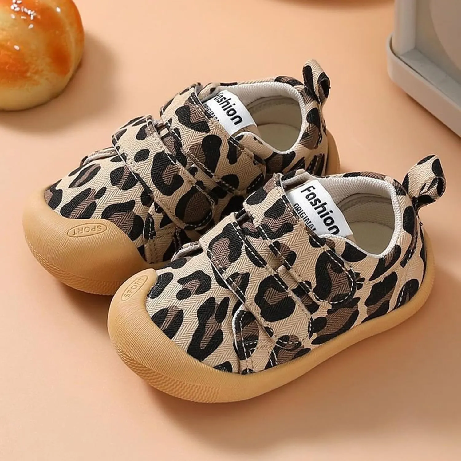 Baby Leopard Platform Canvas Shoes Unisex Boys Girls First Walking Shoes, Infant Non Slip Soft Sole Casual Sneaker