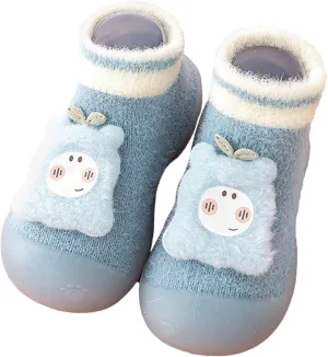 Baby Shoes Baby Sock Shoes Cute Fleece Slippers with Soft Rubber Sole Baby Boys Girls Slip On Sneakers