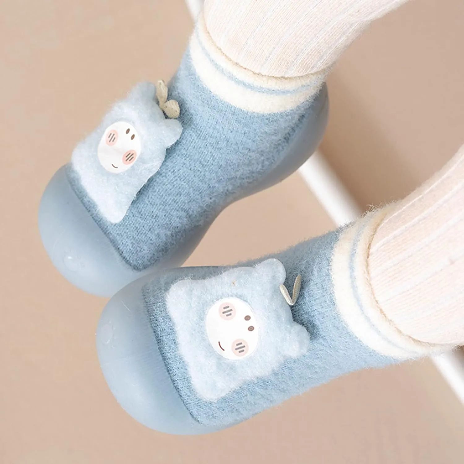 Baby Shoes Baby Sock Shoes Cute Fleece Slippers with Soft Rubber Sole Baby Boys Girls Slip On Sneakers