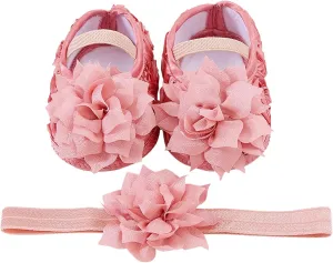 Baby Shoes Hairband Set 01 Year Old Baby Shoes 246 August Newborn Soft Sole Walking Shoes Trend Girl Shoes Size 4