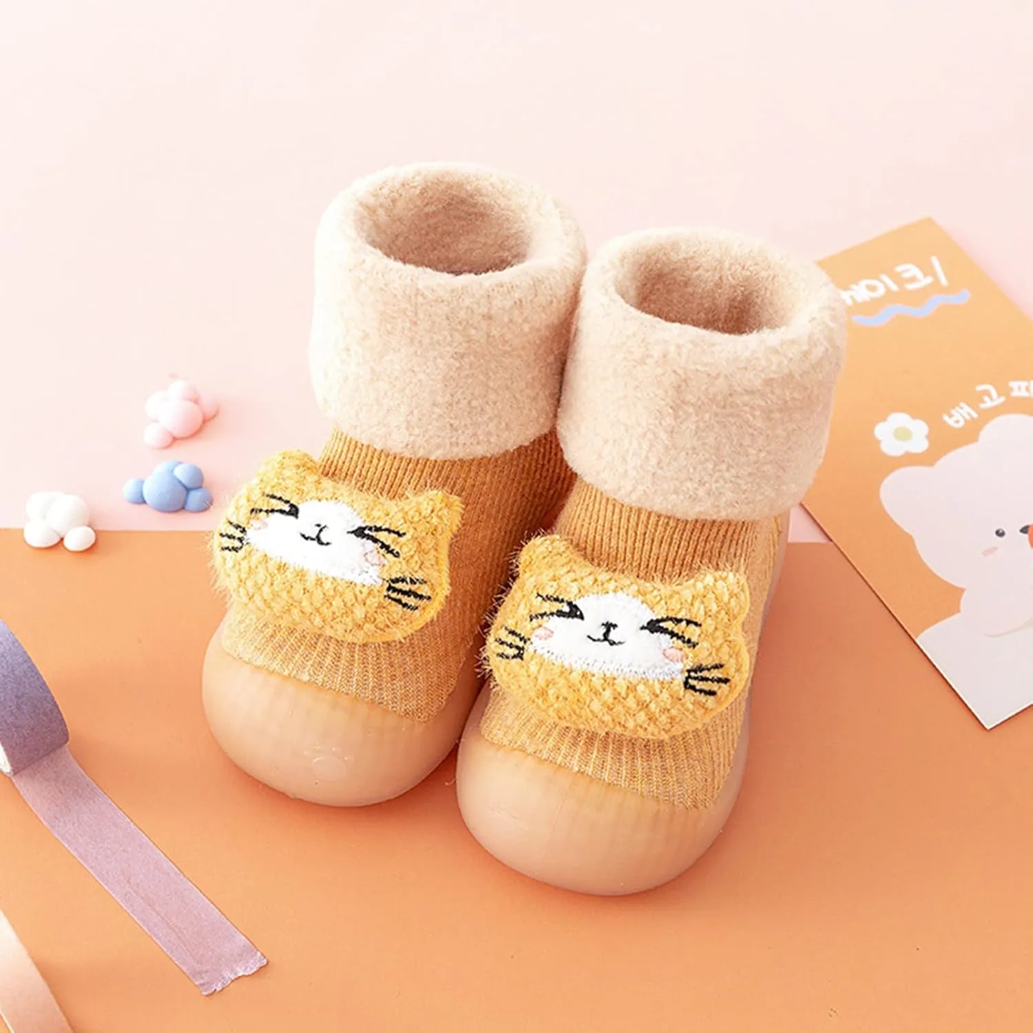 Baby Shoes Warm Winter Cartoon Baby Shoes Baby Soft Sole Shoes Babies First Shoes for Walking (Yellow, 1.5-2 Years)