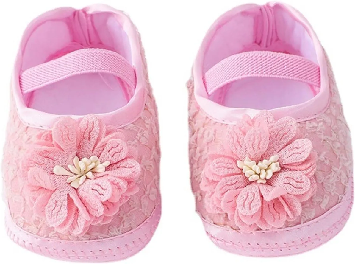 Baby Shoes with Hair Band Fashion Soft Soled Toddler Shoes Versatile Dress Flower Princess Shoes Soft Soles Shoes