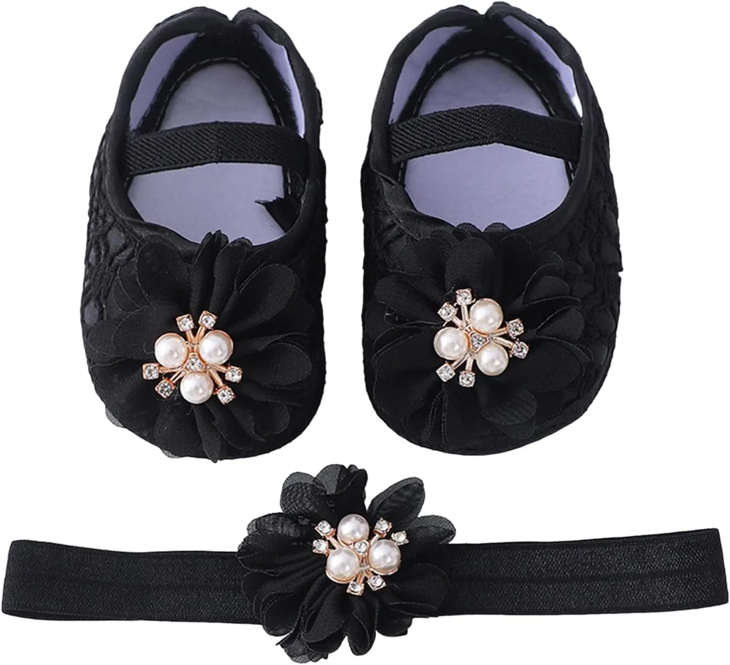 Baby Shoes with Hair Band Fashion Soft Soled Toddler Shoes Versatile Dress Flower Princess Shoes Soft Soles Shoes