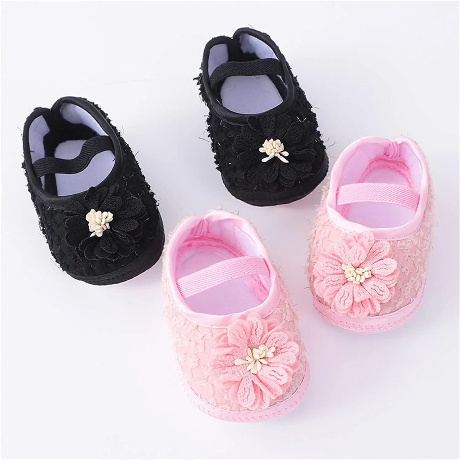 Baby Shoes with Hair Band Fashion Soft Soled Toddler Shoes Versatile Dress Flower Princess Shoes Soft Soles Shoes