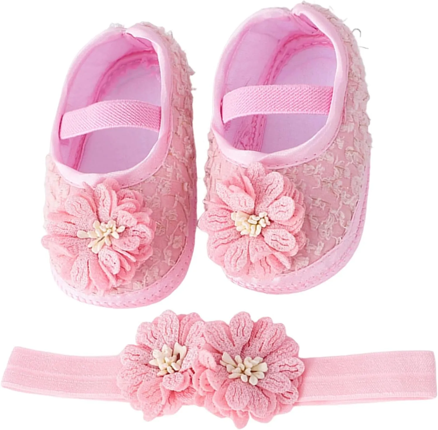Baby Shoes with Hair Band Fashion Soft Soled Toddler Shoes Versatile Dress Flower Princess Shoes Soft Soles Shoes