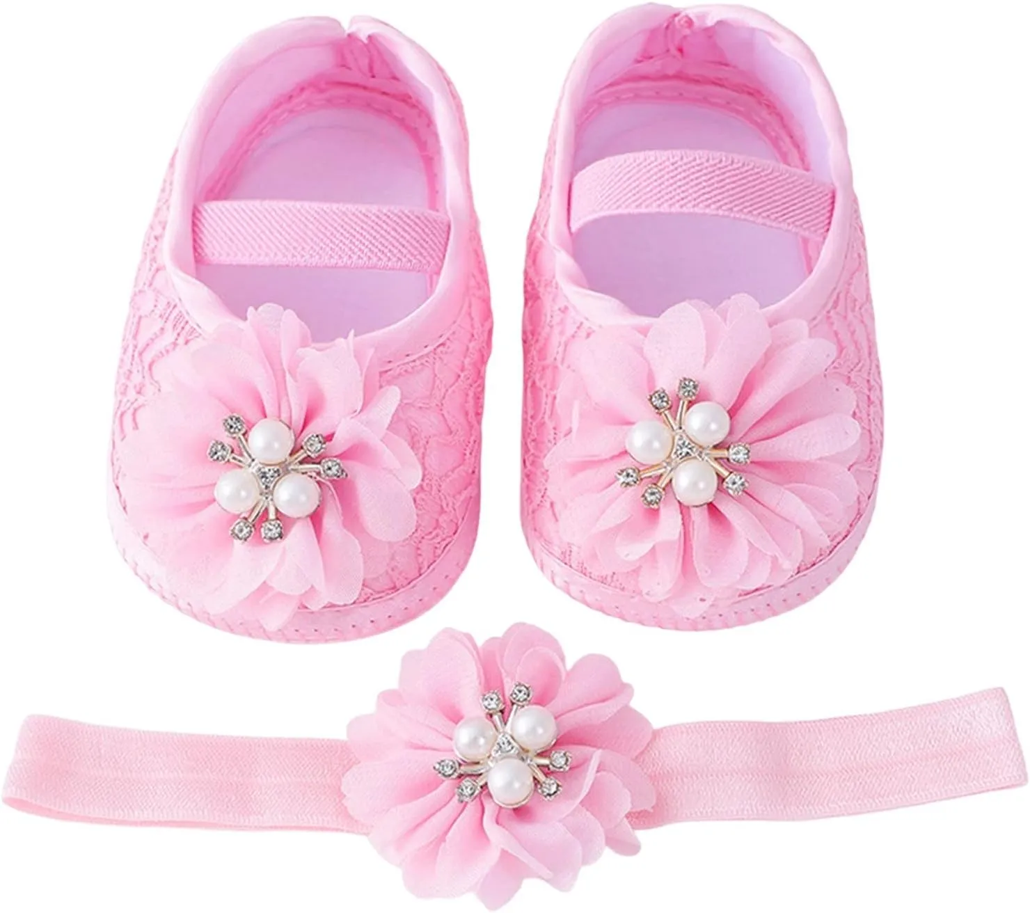 Baby Shoes with Hair Band Fashion Soft Soled Toddler Shoes Versatile Dress Flower Princess Shoes Toddler High Tops Girls