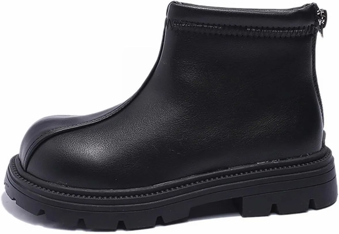 Baby Soft Sole Boots Black Platform Booties For Toddler Girls Front Zipper Cheer Shoes (Black, 13.5 Little Child)