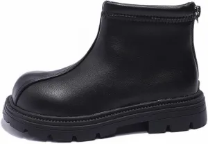 Baby Soft Sole Boots Black Platform Booties For Toddler Girls Front Zipper Cheer Shoes (Black, 13.5 Little Child)