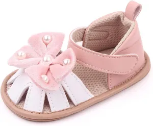 Baby Toddler Sandals Infant Girls Boys Shoes First Walkers Prewalkers Bow Soft Sole Flat Sandals (Red, 5.5 Infant)