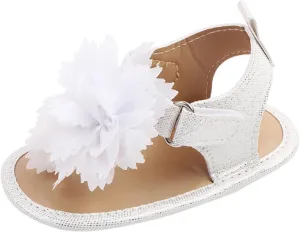 Baby Toddler Sandals Infant Girls Boys Shoes Flowers First Walkers Crib Shoes Anti-Slip Soft Sole (White, 4.5 Toddler)