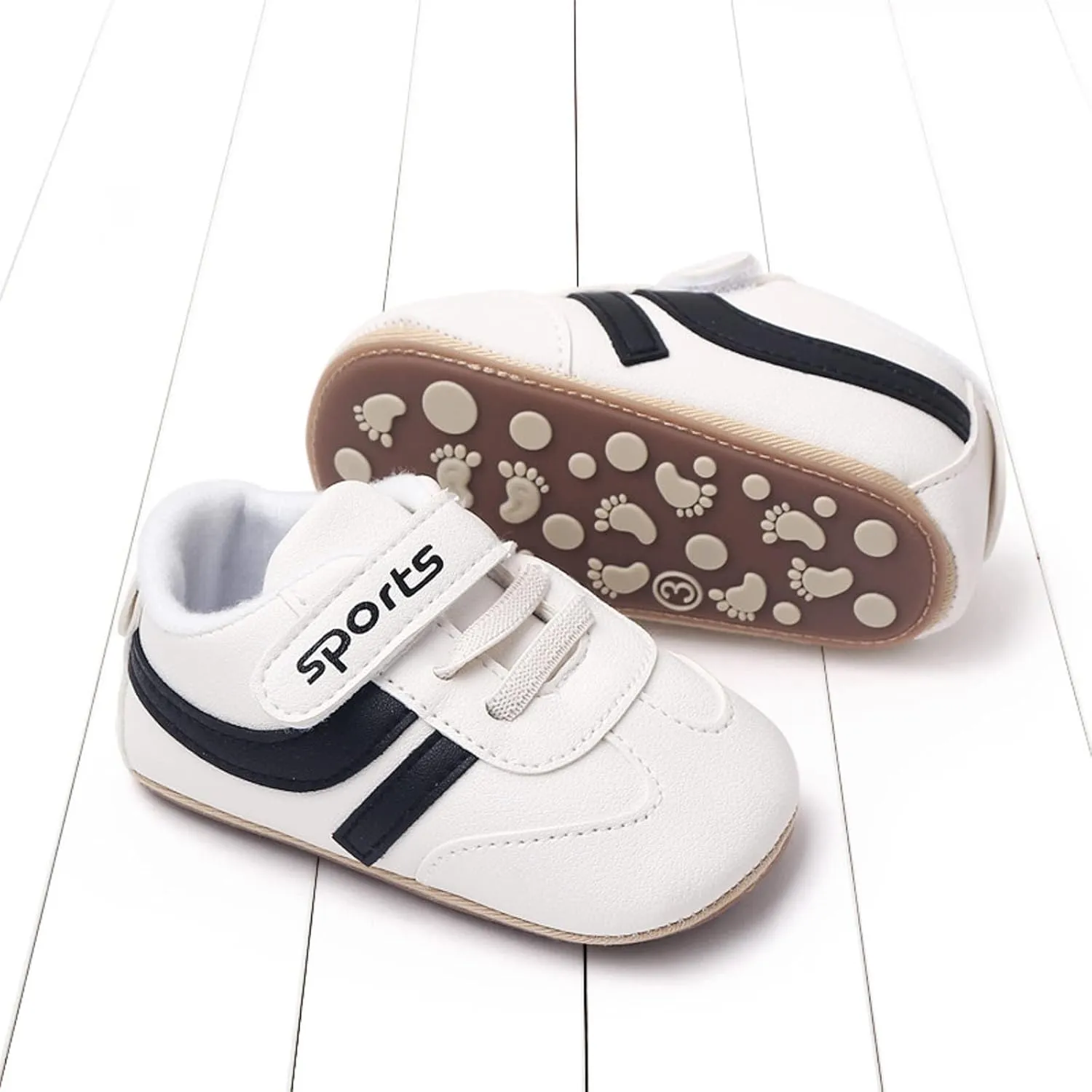 Baby Unisex Leather Sport Sneakers Infant Girls Boys Non-Slip Soft Sole Lightweight Platform First Walking Shoes