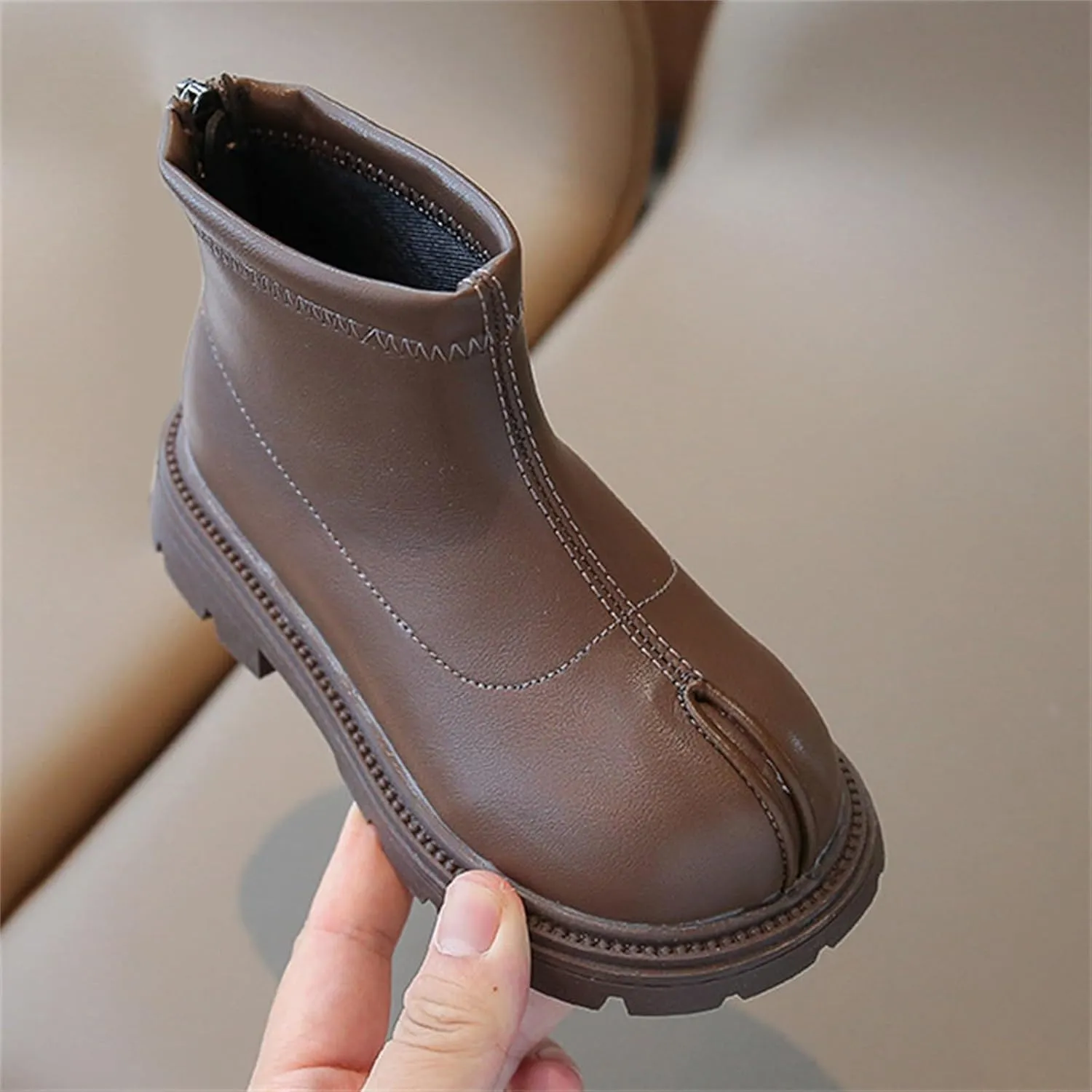 Black Platform Booties Girls Zipper Shoes Outdoor Warm Non Slip Soft Sole Booties Classic Water Proof Play Shoes