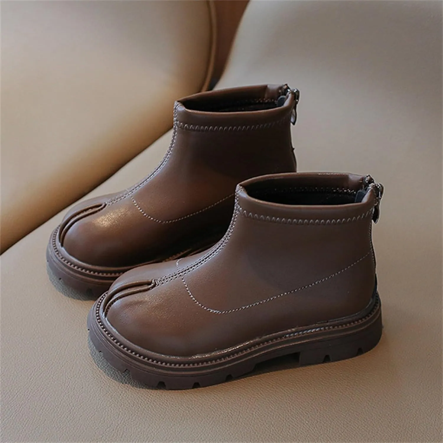 Black Platform Booties Girls Zipper Shoes Outdoor Warm Non Slip Soft Sole Booties Classic Water Proof Play Shoes