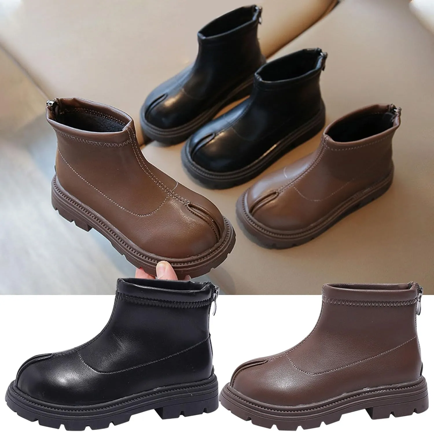 Black Platform Booties Girls Zipper Shoes Outdoor Warm Non Slip Soft Sole Booties Classic Water Proof Play Shoes