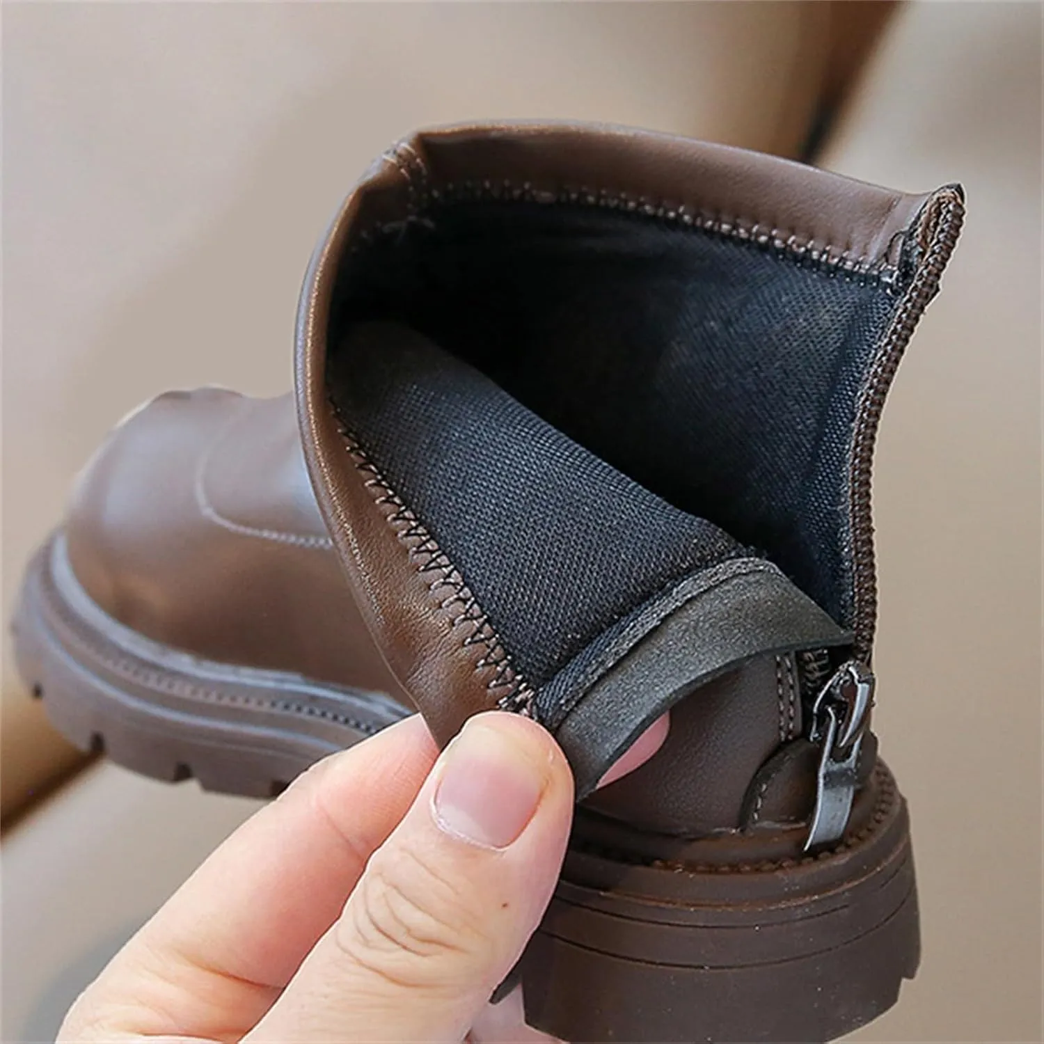 Black Platform Booties Girls Zipper Shoes Outdoor Warm Non Slip Soft Sole Booties Classic Water Proof Play Shoes