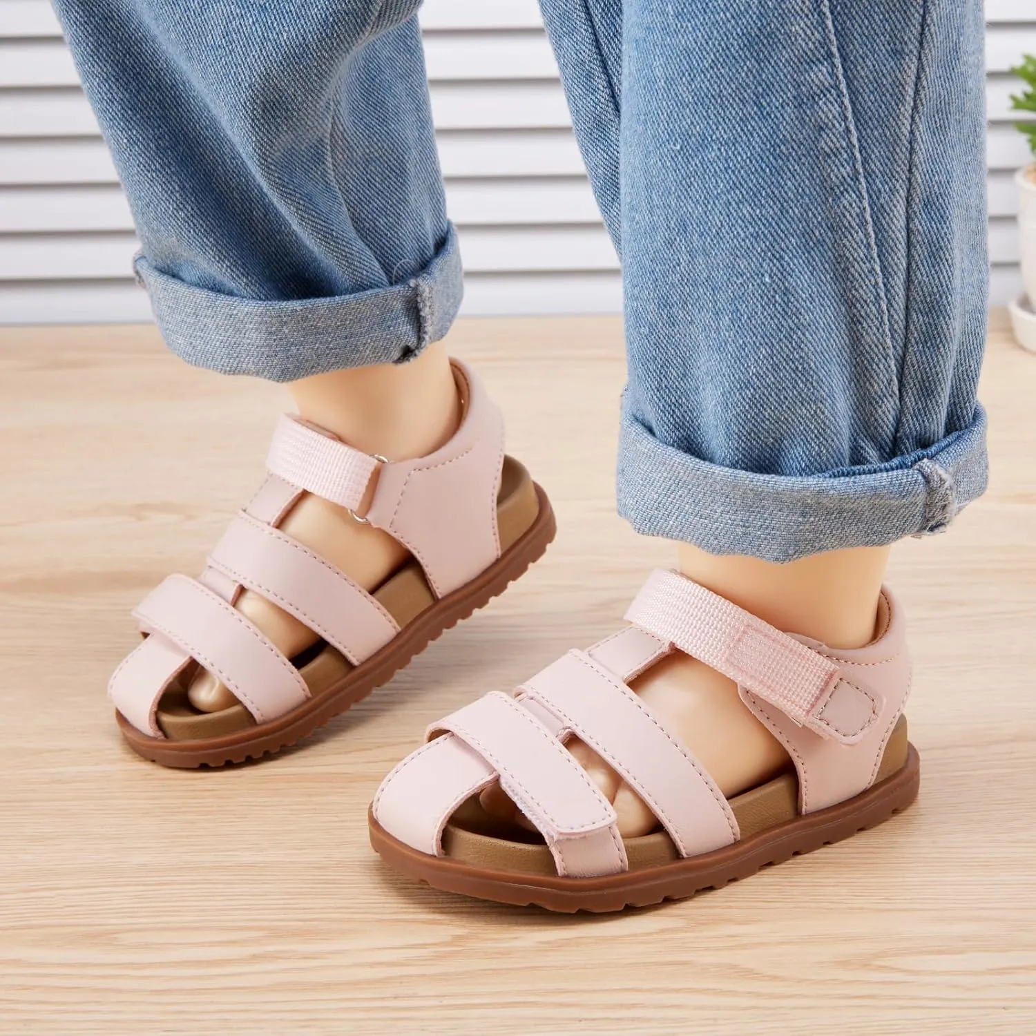 BMCiTYBM Toddler Boys Girls Sandals Open Toe Arch Support Slides Adjustable Straps Cork Footbed Slippers for Indoor Outdoor