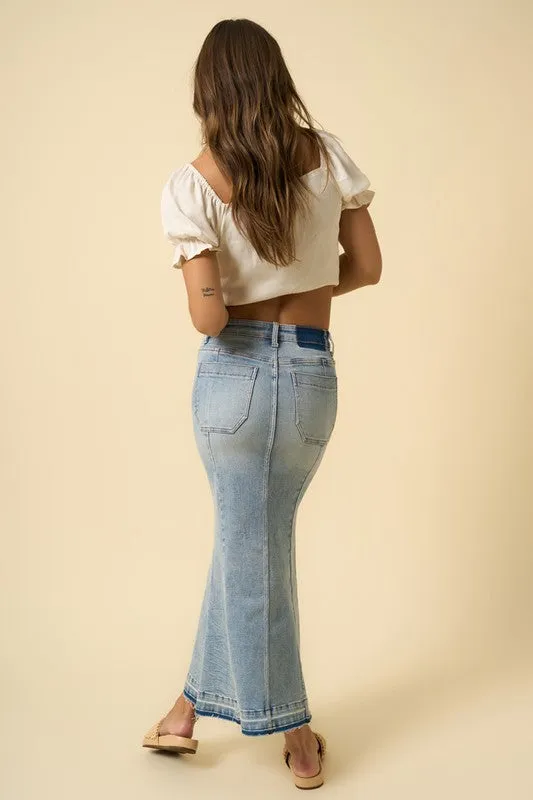Bohemian Mermaid Maxi Denim Skirt