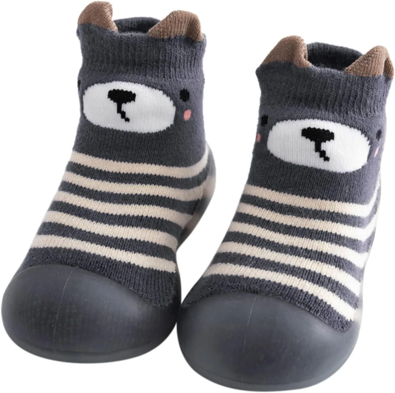 Boys Girls House Shoes Kids Toddler Baby Boys Girls Solid Warm Knit Soft Sole Rubber Shoe Socks Slippers (Dark Gray, 24)