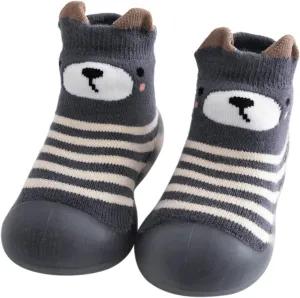 Boys Girls House Shoes Kids Toddler Baby Boys Girls Solid Warm Knit Soft Sole Rubber Shoe Socks Slippers (Dark Gray, 24)