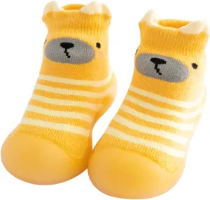 Boys Girls House Shoes Kids Toddler Baby Boys Girls Solid Warm Knit Soft Sole Rubber Shoe Socks Slippers (Yellow, 20)
