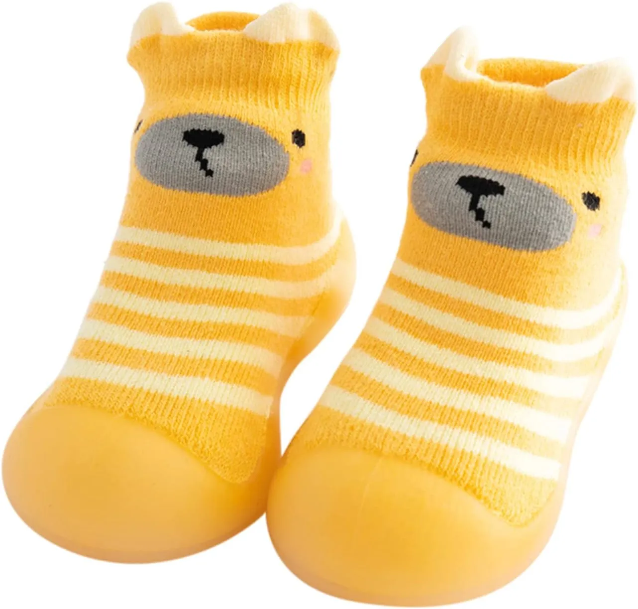 Boys Girls House Shoes Kids Toddler Baby Boys Girls Solid Warm Knit Soft Sole Rubber Shoe Socks Slippers (Yellow, 20)