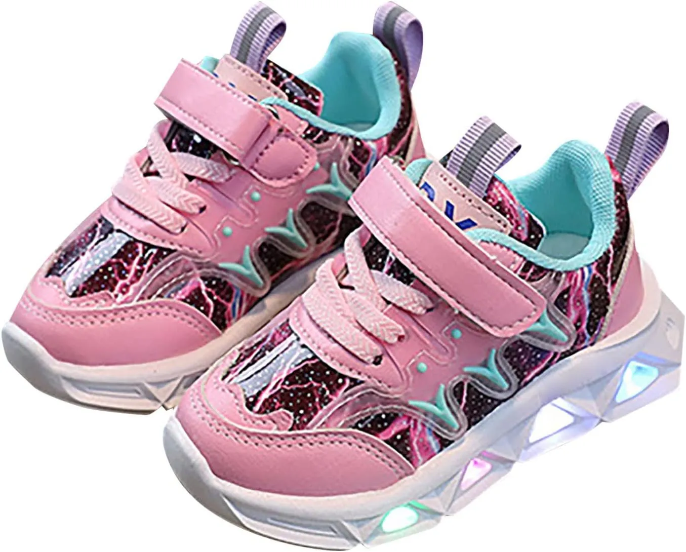 Boys Girls Sneakers Children's Sneakers LED Charged Breathable Soft Sole Strap Collision Color Non-Slip Walking Shoes