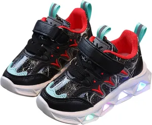 Boys Girls Sneakers Children's Sneakers LED Charged Breathable Soft Sole Strap Collision Color Non-Slip Walking Shoes