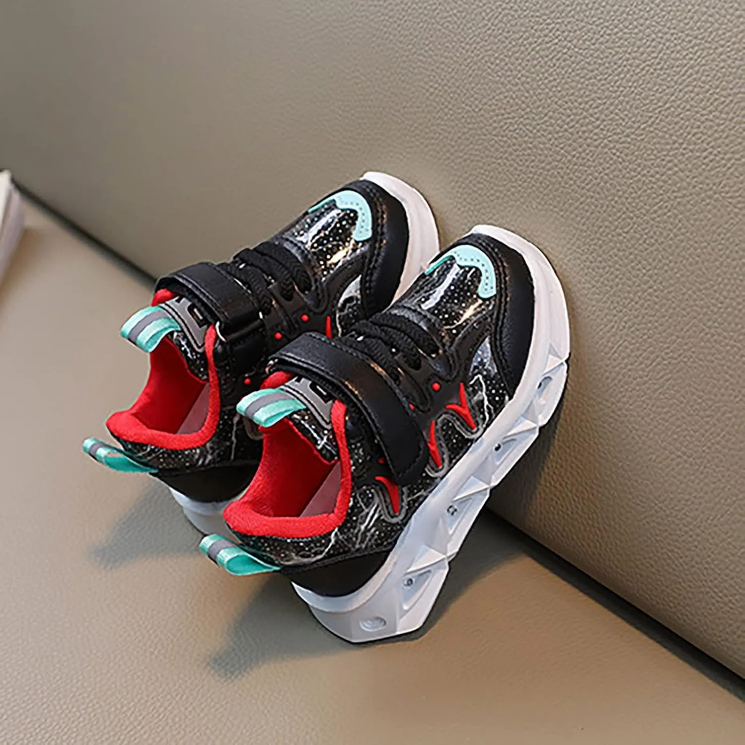 Boys Girls Sneakers Children's Sneakers LED Charged Breathable Soft Sole Strap Collision Color Non-Slip Walking Shoes