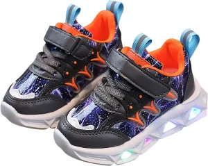 Boys Girls Sneakers Children's Sneakers LED Charged Breathable Soft Sole Strap Collision Color Non-Slip Walking Shoes
