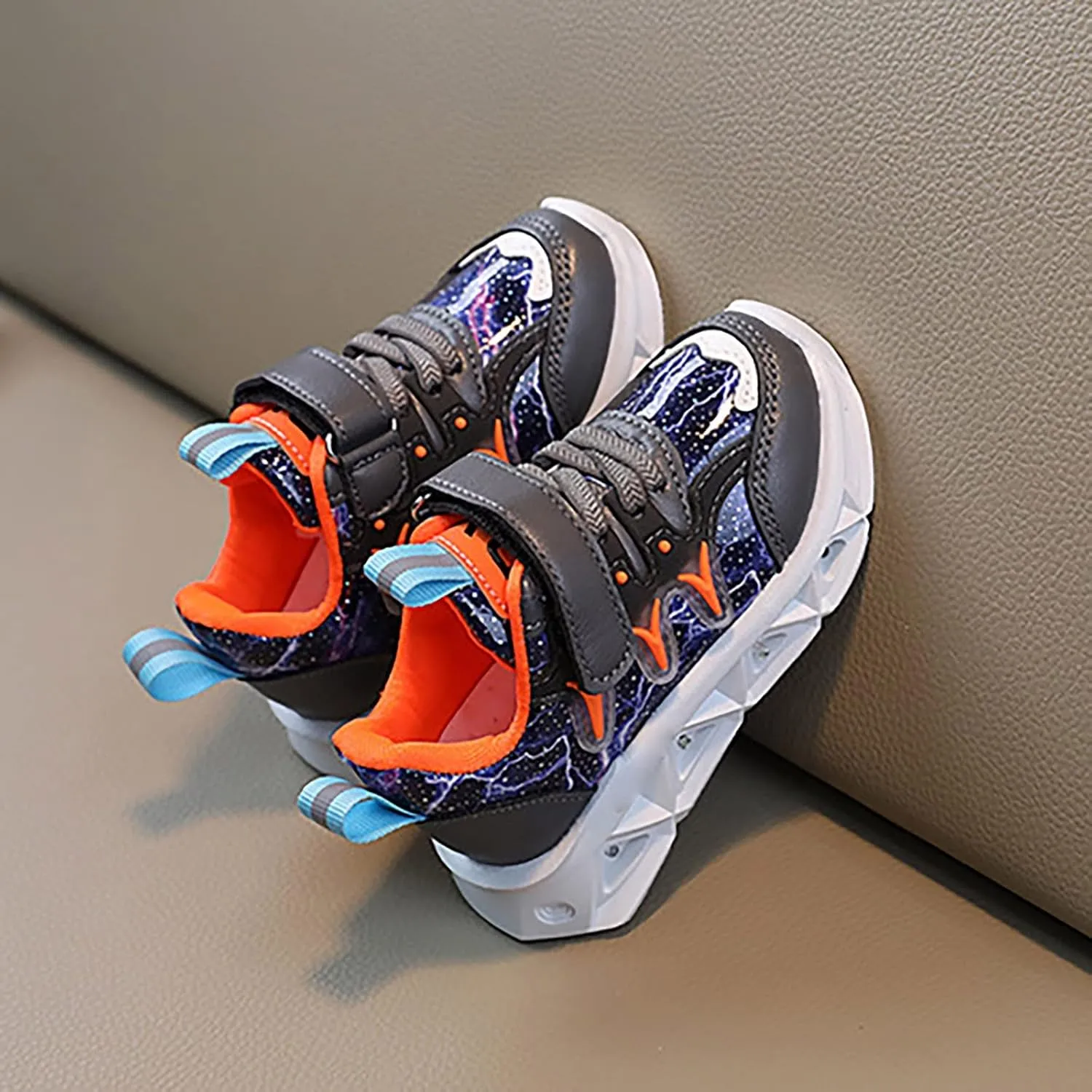 Boys Girls Sneakers Children's Sneakers LED Charged Breathable Soft Sole Strap Collision Color Non-Slip Walking Shoes