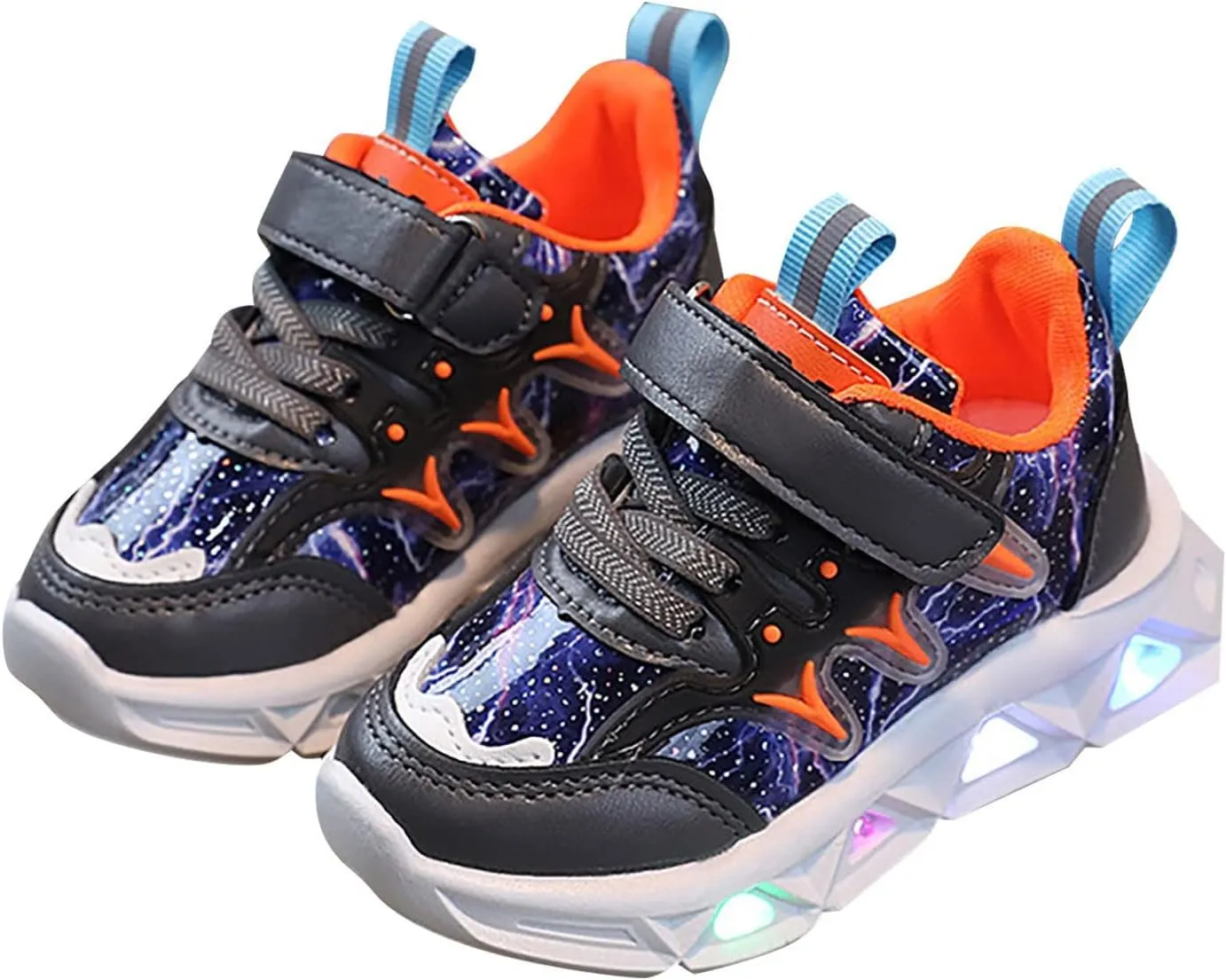 Boys Girls Sneakers Children's Sneakers LED Charged Breathable Soft Sole Strap Collision Color Non-Slip Walking Shoes