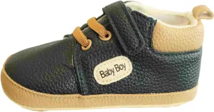 Boy's Non-Slip Rubber Sole Shoes with Strechable Decorative Lace & Adjustable Strap PU Leather Shoes