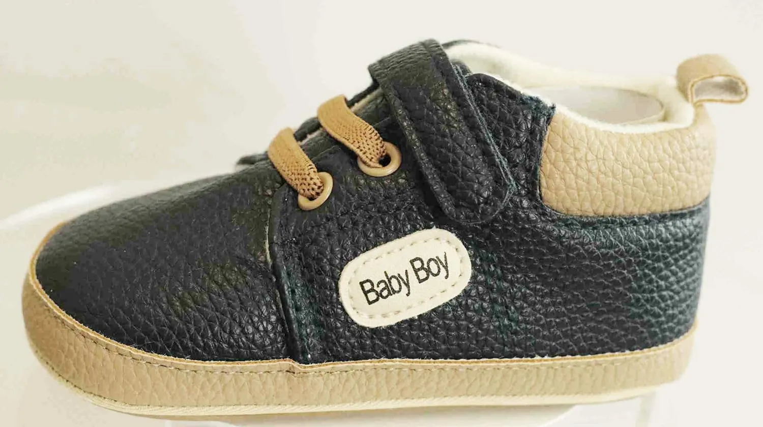 Boy's Non-Slip Rubber Sole Shoes with Strechable Decorative Lace & Adjustable Strap PU Leather Shoes