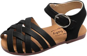Child and Toddler Baby Girls Sandals Soft Sole Anti Slip Shoes Outdoor Sport Sandals Summer Beach (Black, 12 Little Kid)