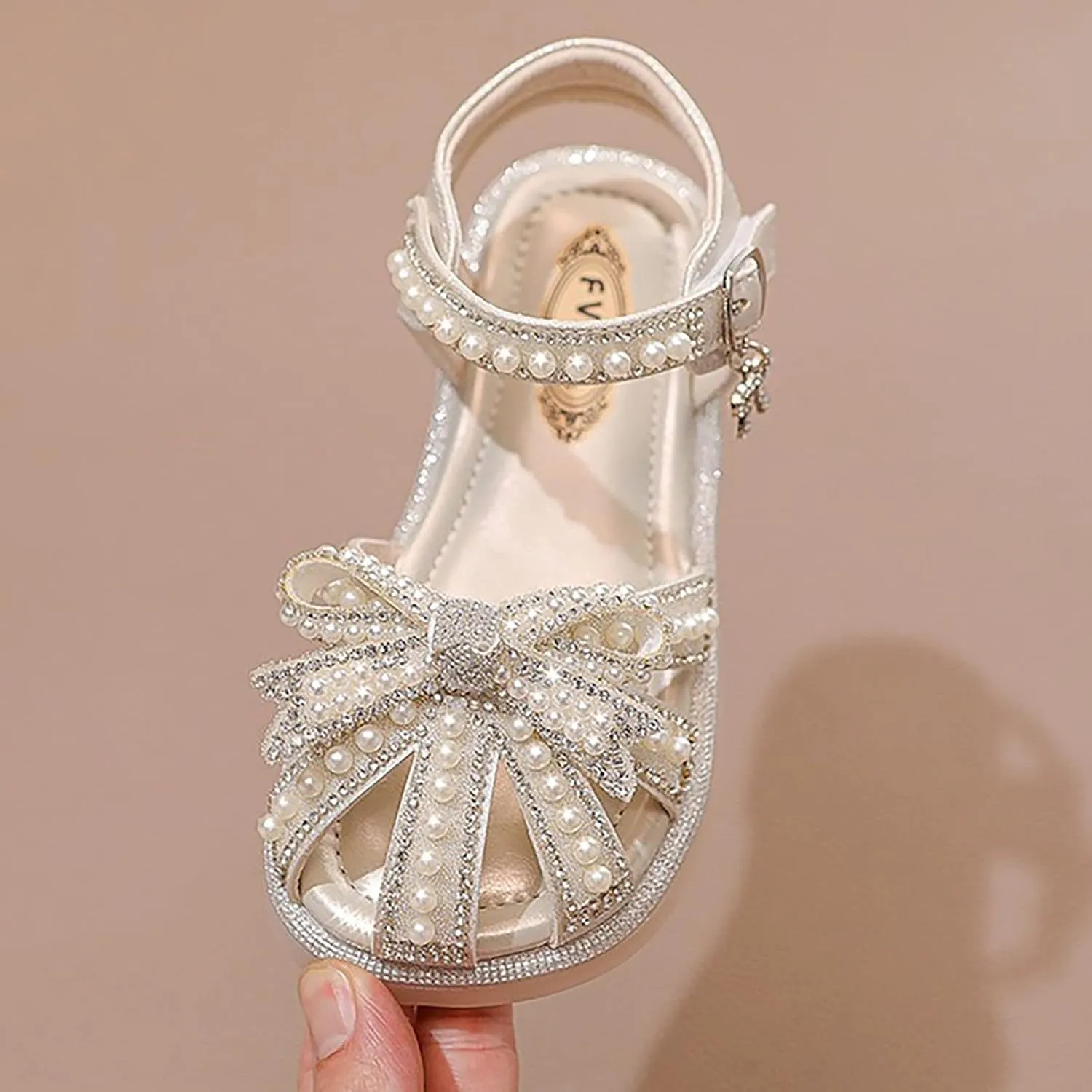 Child and Toddler Baby Girls Sandals Soft Sole Pearl Rhinestone Shoes Outdoor Sandals Summer Princess (Pink, 6.5 Infant)