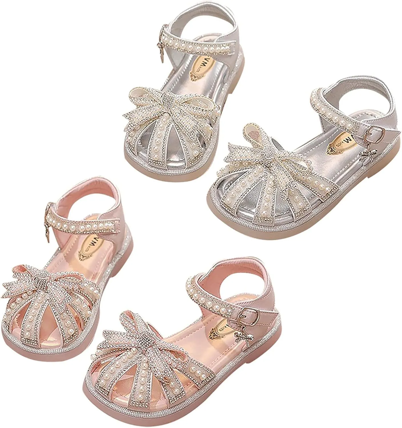 Child and Toddler Baby Girls Sandals Soft Sole Pearl Rhinestone Shoes Outdoor Sandals Summer Princess (Pink, 6.5 Infant)