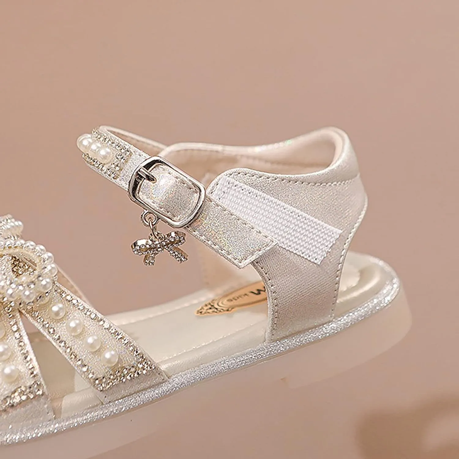 Child and Toddler Baby Girls Sandals Soft Sole Pearl Rhinestone Shoes Outdoor Sandals Summer Princess (Pink, 6.5 Infant)