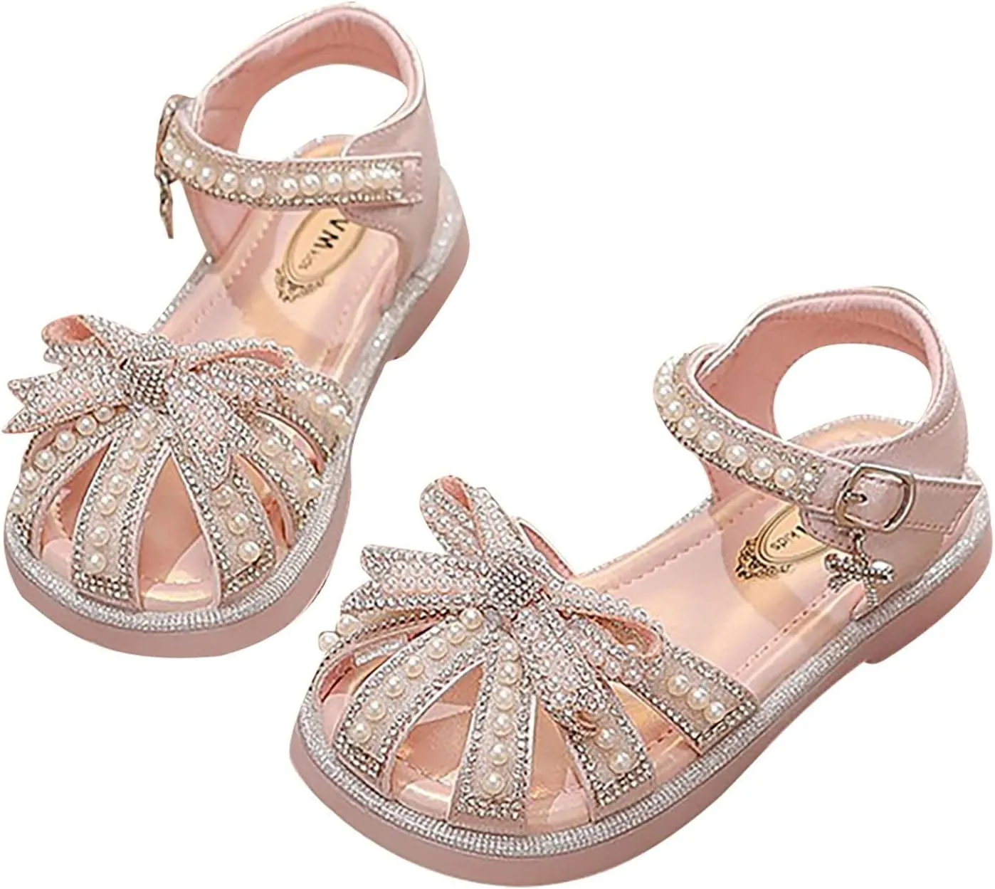 Child and Toddler Baby Girls Sandals Soft Sole Pearl Rhinestone Shoes Outdoor Sandals Summer Princess (Pink, 6.5 Infant)