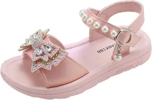 Child and Toddler Baby Girls Shoes Soft Sole Anti Slip Shoes Outdoor Bowknot Sandals Summer (Red, 30 Little Child)