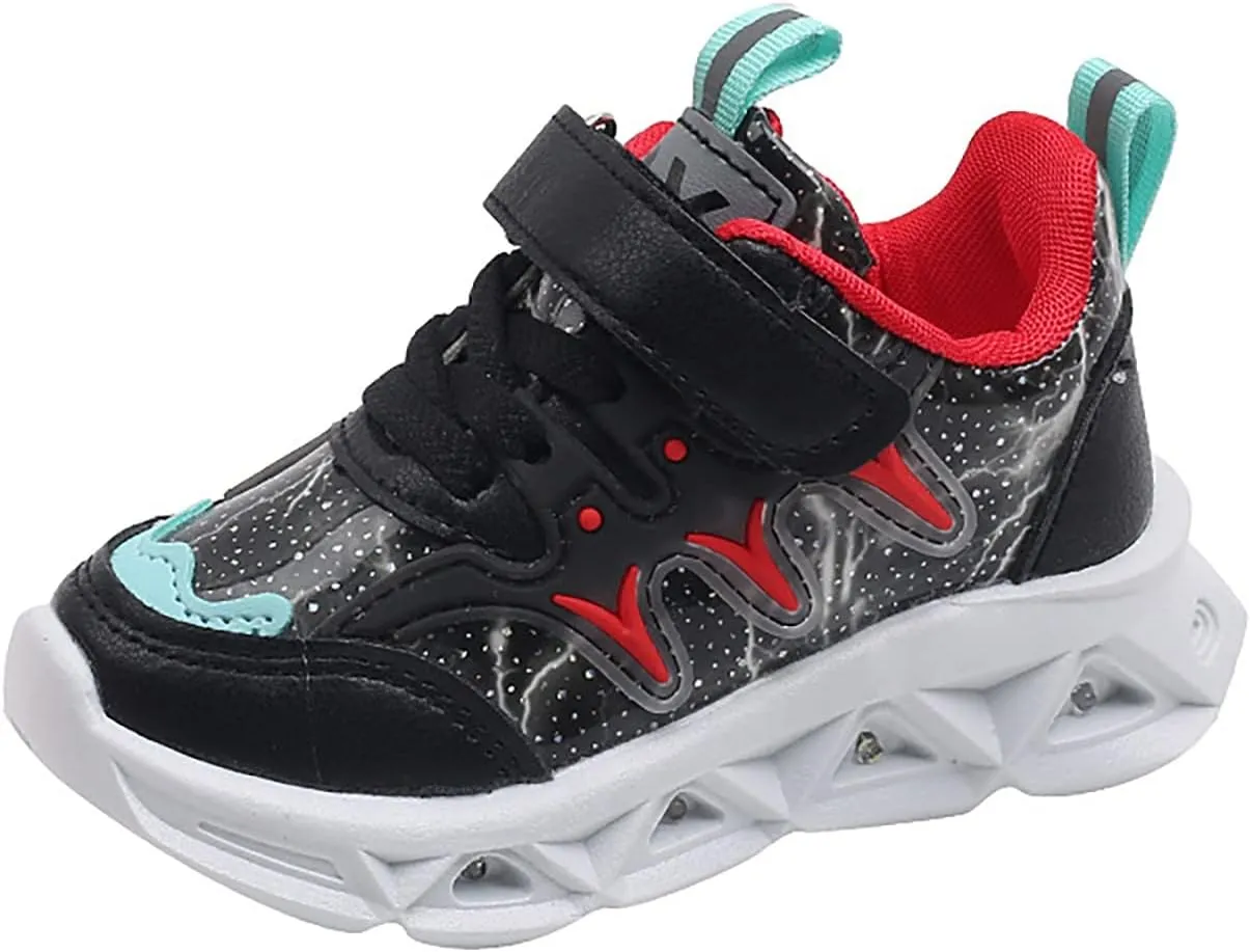 Children's Sneakers LED Charged Breathable Soft Sole Strap Collision Color for 1 to 6 Years Slip on Shoes for Kids