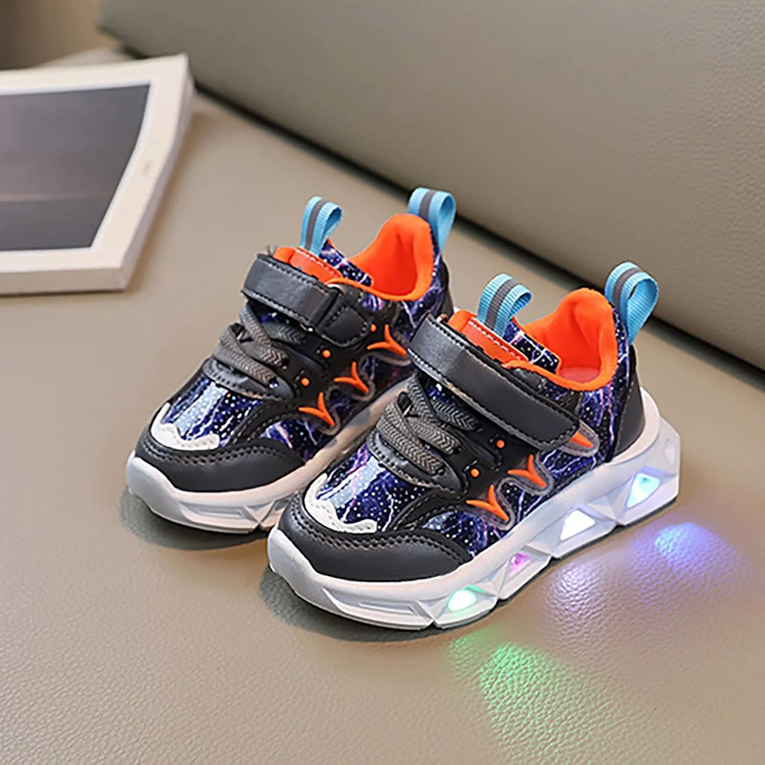 Children's Sneakers LED Charged Breathable Soft Sole Strap Collision Color Toddler Shoes Unisex Sneakers Shoes