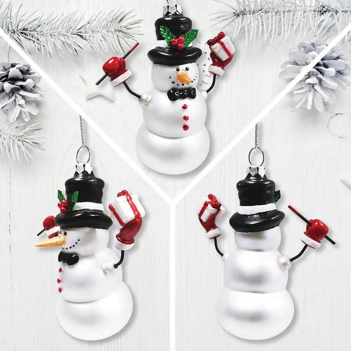 Classic Winter Snowman Set of 8 Glass Christmas Ornaments