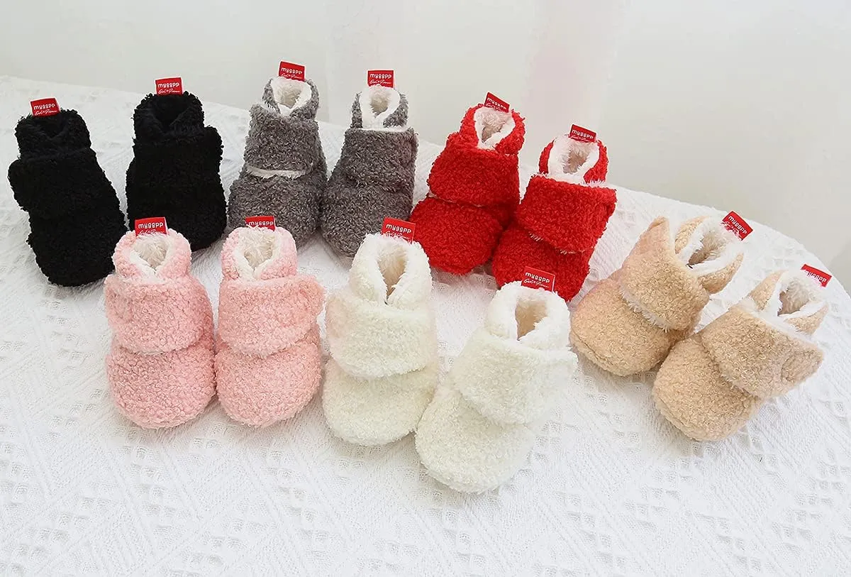 COSANKIM Baby Booties Newborn Boys Girls Fleece Boots Non Slip Grippers Stay On Slipper Socks Infant First Walker Winter Warm Crib Shoes