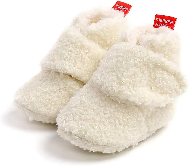 COSANKIM Baby Booties Newborn Boys Girls Fleece Boots Non Slip Grippers Stay On Slipper Socks Infant First Walker Winter Warm Crib Shoes