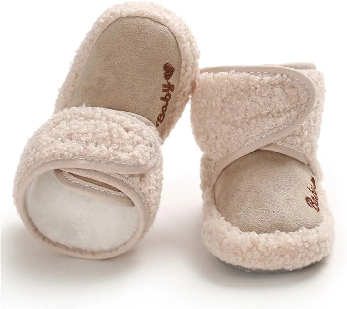 COSANKIM Baby Booties Newborn Boys Girls Fleece Boots Non Slip Grippers Stay On Slipper Socks Infant First Walker Winter Warm Crib Shoes